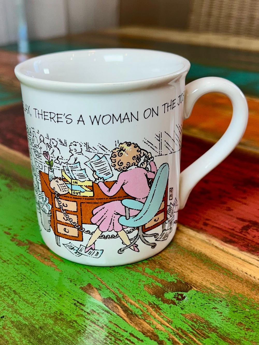 Retro 1986 Hallmark Mug Mates "Relax, There's a Woman on the Job!" Mug